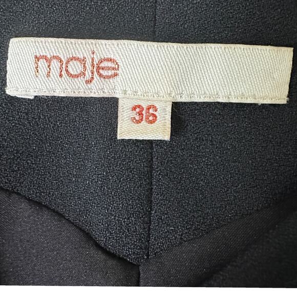 Maje Mini Dress Womens 36 Black Cap Sleeves Round Neck Casual Front Twist Detail - Picture 3 of 9